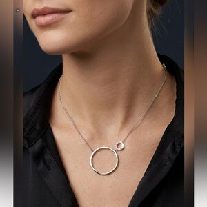 Bluespirit Italian Sterling Silver 925 Cubic Zirconia Double Circle Necklace 17"